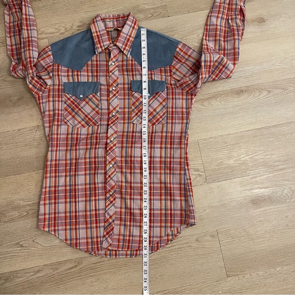 Vintage Bronco Western Shirt Mens Medium Madras Plaid Pearl Snap Cowboy Rodeo - Picture 9 of 11